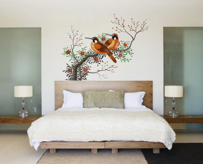 Saiii Designs 68 cm Beautiful birds on a tree Wall Sticker 52cm x 68cm Self Adhesive Sticker(Pack of 1)