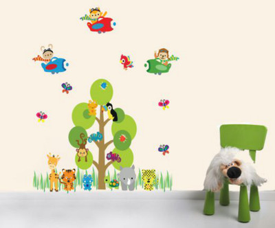 SUDARSHAN STICKER 132 cm Baby Cartoon Animal Kingdom Kids' Wall Sticker( PVC Vinyl Film 132Cm X 97Cm ) Self Adhesive Sticker(Pack of 1)