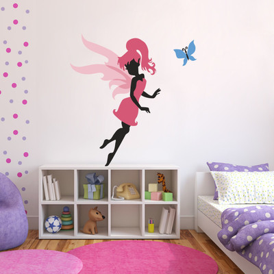 Stickerberry 96 cm Fairy with Butterflies' Wall Sticker PVC Vinyl, 96CM X 91CM Self Adhesive Sticker(Pack of 1)