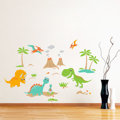 Stickerberry 80 cm Dino Land Dinosaurs Wall decal Wall Sticker PVC Vinyl, 80CM X 121CM Self Adhesive Sticker(Pack of 1)