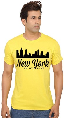 Aseria Printed Men Round Neck Yellow T-Shirt