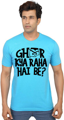 Aseria Graphic Print Men Round Neck Light Blue T-Shirt