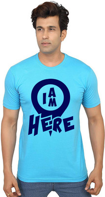 Aseria Printed Men Round Neck Light Blue T-Shirt