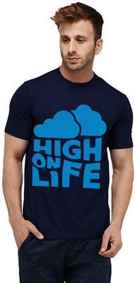 Aseria Printed Men Round Neck Dark Blue T-Shirt