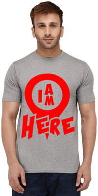 Aseria Printed Men Round Neck Grey T-Shirt