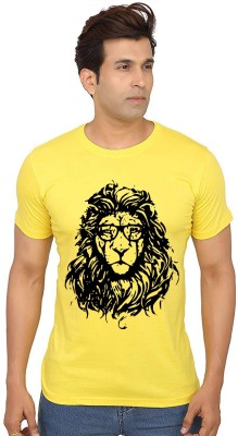 Aseria Printed Men Round Neck Yellow T-Shirt