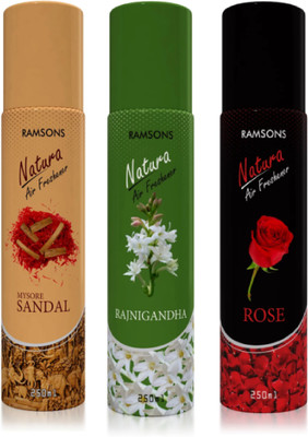 RAMSONS Sandal And Rajnigandha And Rose Spray Sandal, Rajnigandha And Rose Air Freshener(3 x 250 ml)
