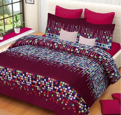 VIKCLIQUE 144 TC Polycotton Double Printed Flat Bedsheet(Pack of 1, Maroon)