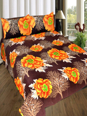 ITALICA CREATION 144 TC Polycotton Double Printed Flat Bedsheet(Pack of 1, Brown)