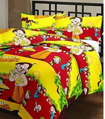 VIKCLIQUE 144 TC Polycotton Double Printed Flat Bedsheet(Pack of 1, ChotaBhim Yelllow)