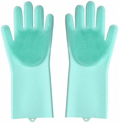 AMTOPZ Reusable Rubber Silicon Household Safety Wash Scrubber Heat Resistant Kitchen Gloves for Dish washing, Cleaning, Gardening Wet and Dry Glove hand gloves for kitchen Wet and Dry Glove(Free Size)