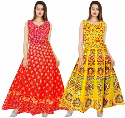 Shrisay fashion Women A-line Red, Yellow Dress