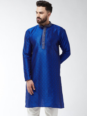 Pintrest Men Self Design Straight Kurta(Blue)