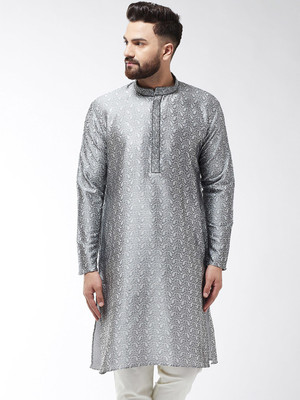 Pintrest Men Self Design Straight Kurta(Silver)