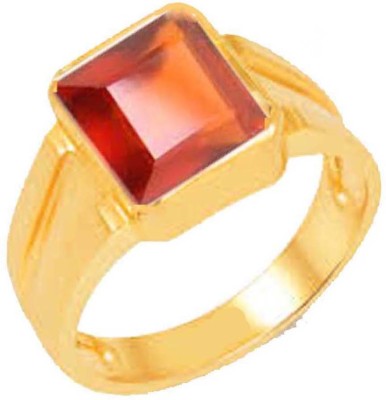 CLEAN GEMS Natural Certified Square Hessonite (Gomed) 6.25 Ratti or 5.5 Carat for Male & Female Panchdhatu 22k Gold Plated Ring Alloy Gold Plated Ring