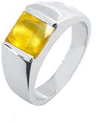 CLEAN GEMS Certified Square Yellow Sapphire (Pukhraj) 5.25 Ratti or 4.8 Carat for Male & Female 92.5 Sterling Silver Sterling Silver Ring