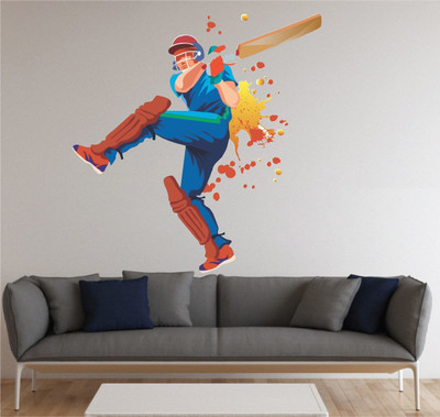 wildartcreation 95 cm Cricket Player Abstract Vinyl(95cm * 91cm ) Self Adhesive Sticker(Pack of 1)