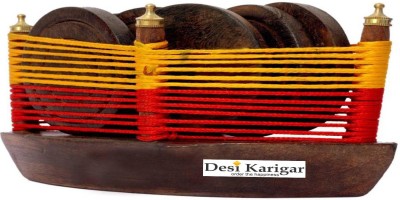 DESI KARIGAR Round Wood Coaster Set(Pack of 6)