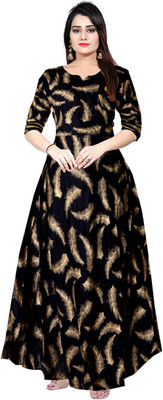 Khushi Print Flared/A-line Gown(Black)