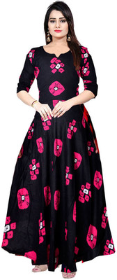MUDRIKA Flared/A-line Gown(Black, Pink)