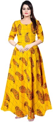 Trendy Fab Flared/A-line Gown(Yellow)