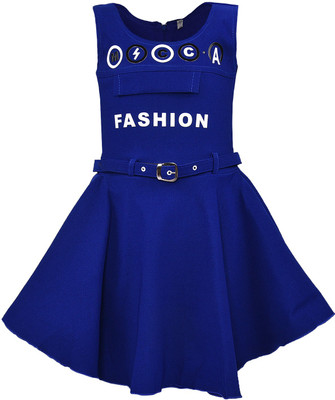 Wishkaro Girls Midi/Knee Length Casual Dress(Blue, Sleeveless)
