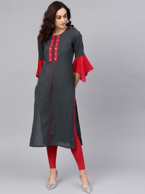Yash Gallery Women Solid Straight Kurta(Red, Grey)