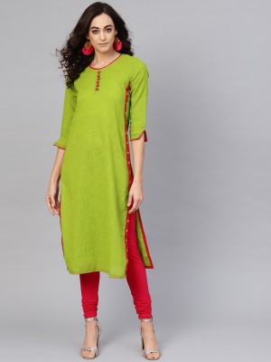 Yash Gallery Women Self Design Straight Kurta(Green)