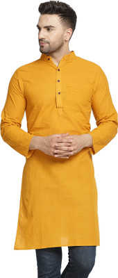 Aarsha Men Solid Straight Kurta(Yellow)