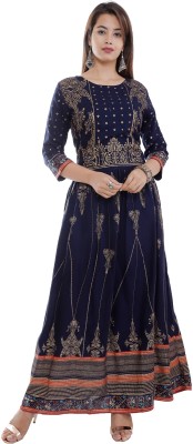 Unisets Women Printed A-line Kurta(Blue)