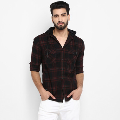 mufti-men-checkered-casual-maroon-black-shirt