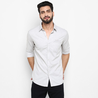 Mufti Men Solid Casual Grey Shirt