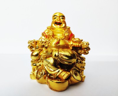 GiftnGlory Feng Shui Laughing Buddha On Chair Decorative Showpiece  -  8 cm(Polyresin, Gold)