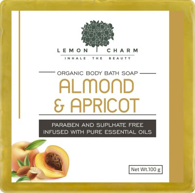 Lemon Charm Organic Handcrafted Almond Apricot Soap Bar infused with pure Essential Oils| No Paraben, Sulphate, Chemicals & Mineral Oil(100 g)