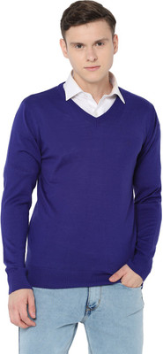 Allen Solly Self Design V Neck Casual Men Blue Sweater