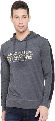 Gritstones Printed Men Hooded Neck Grey, Black T-Shirt