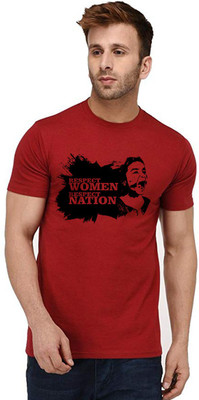 Aseria Printed Men Round Neck Maroon T-Shirt