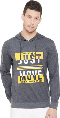 Gritstones Printed Men Hooded Neck Grey T-Shirt