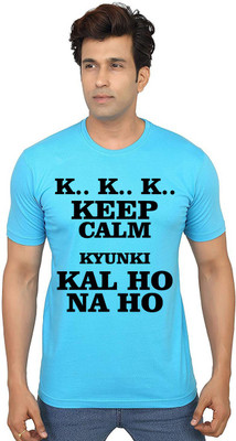 Aseria Printed Men Round Neck Light Blue T-Shirt