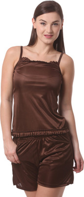 Being Fab Comfortable Women Solid Brown Top & Shorts Set