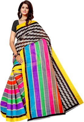 SVB Sarees Printed, Striped Bollywood Silk Blend Saree(Multicolor)