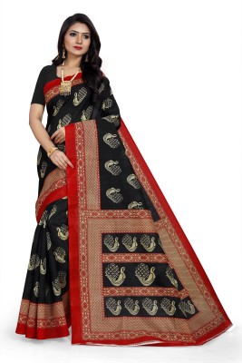 SVB Sarees Printed Bhagalpuri Silk Blend Saree(Black)