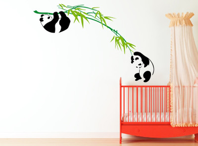 Decal O Decal 80 cm ' Panda Playing on Bamboo Tree ' Kids Nursery Wall Stickers Self Adhesive Sticker(Pack of 1)
