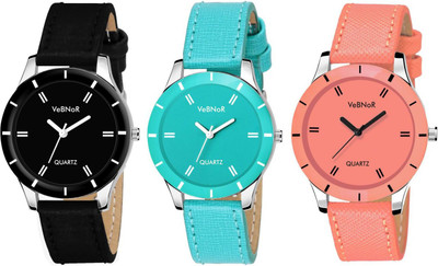 VeBNoR Black, Orange and Skyblue Colour Watch Combo Analog Watch - For Women
