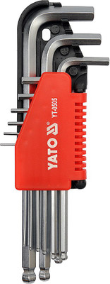 YATO YT-0505 High Quality CrV 6150 Chrome Vanadium steel with Hardness HRC 52-55 Hex Allen Key with Ball Allen Key Set