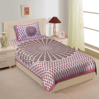 JaypurTextile 150 TC Cotton Single Printed Flat Bedsheet(Pack of 1, Pink)