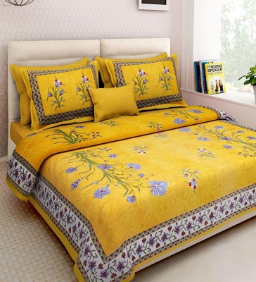 Dreamy Zone 160 TC Cotton Double Floral Flat Bedsheet(Pack of 1, Yellow)