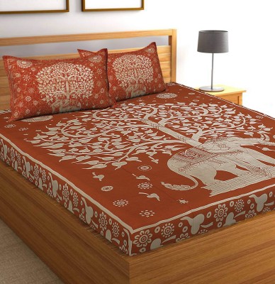 Indram 144 TC Cotton King Printed Flat Bedsheet(Pack of 1, Orange)