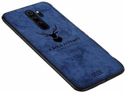 MOBILOVE Back Cover for Mi Redmi Note 8 Pro | Deer Pattern Cloth Texture Leather Finish Soft Fabric Hybrid Case(Blue, Grip Case, Pack of: 1)