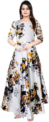 JWF Anarkali Gown(White, Yellow)